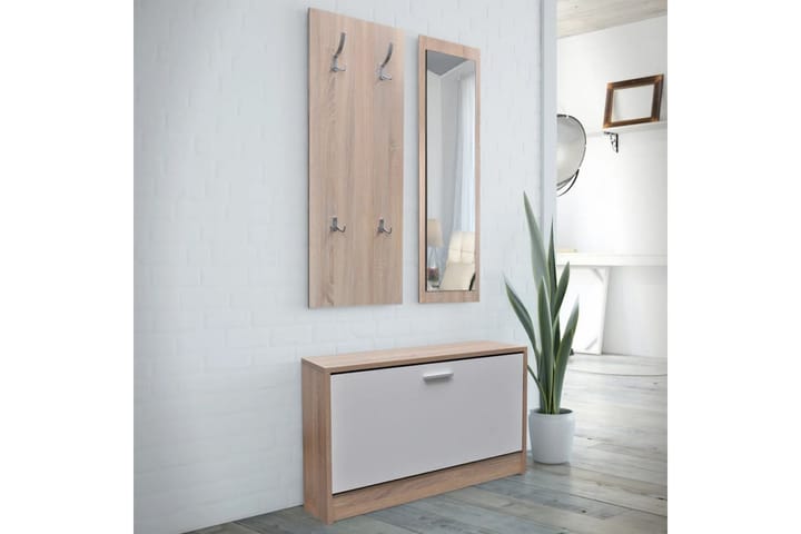 Skoskåp 3-i-1 med spegel och hängare ek vit - Brun - Möbler - Hall & entré - Möbelset för hall & entré