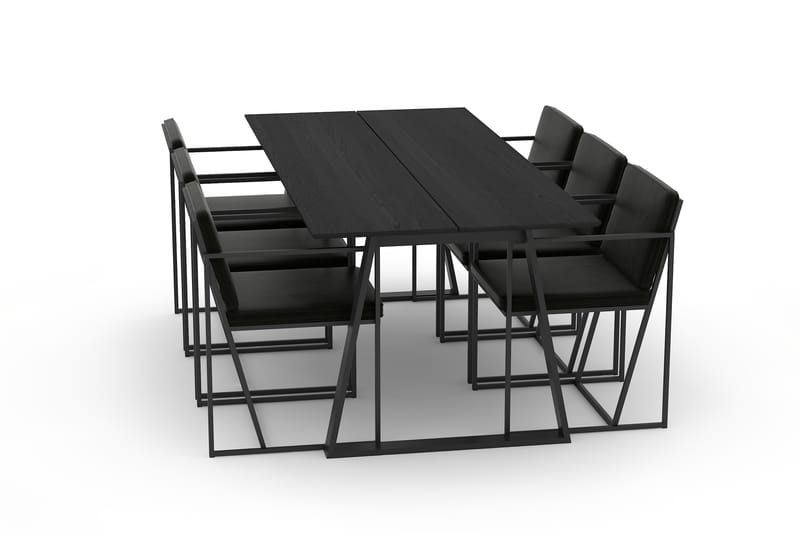 ACHUFF Matbord 200 cm Svart med 6st NIJOU Köksstol Sammet - Möbler - Matplats - Matgrupp & matbord med stolar