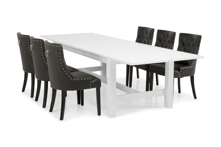 ALLIE Matbord 240/300 Vit + 6 CARMINE Fåtölj Svart - Möbler - Matplats - Matgrupp & matbord med stolar