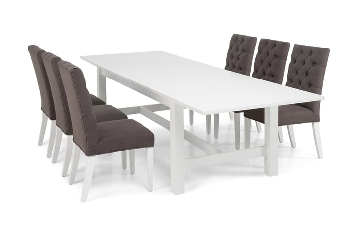ALLIE Matbord 240/300 Vit + 6 JENCA Stol Grå - Möbler - Matplats - Matgrupp & matbord med stolar