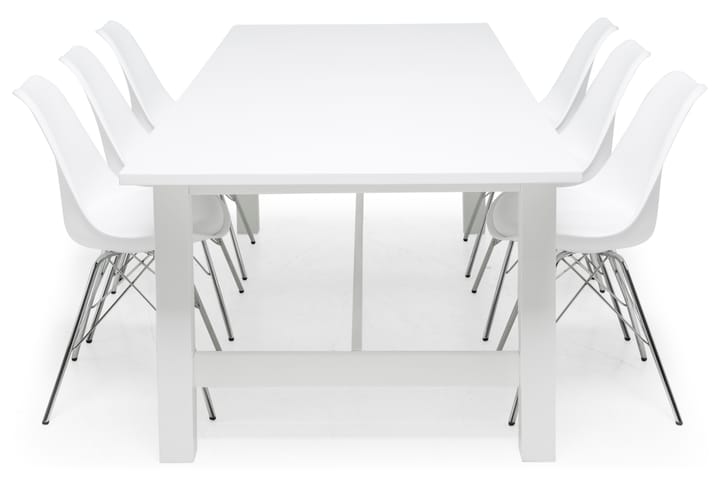 ALLIE Matbord 240/300 Vit + 6 ZENIT Stol Vit/Krom - Möbler - Matplats - Matgrupp & köksgrupp