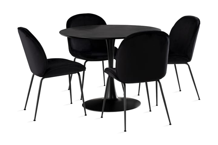 ANANTA Bord 100 cm Runt Svart + 4 ACIERNO Stol Sammet - Möbler - Matplats - Matgrupp & matbord med stolar