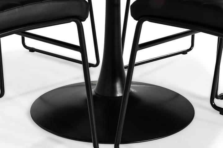 ANANTA﻿ Bord Vit 100 Rund + 4 FRIO Stol Svart PU/Metall - Möbler - Matplats - Matgrupp & matbord med stolar