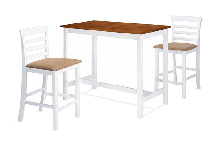 Barbord och stolar set 3 delar massivt trä brun och vit - Flerfärgad - Möbler - Matplats - Matgrupp & köksgrupp