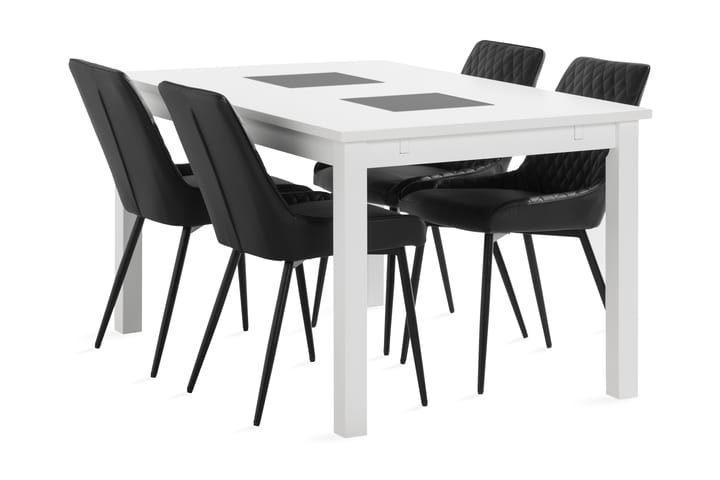 BARROW Förlängningsbart Bord 140cm Vit+4 HUGGNING Stol Svart - Möbler - Matplats - Matgrupp & matbord med stolar