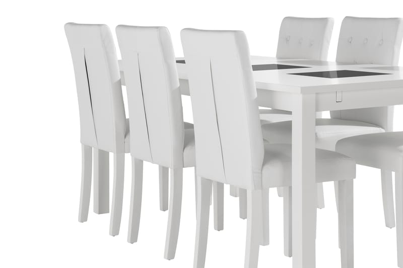 BARROW Förlängningsbart Bord 180 cm Vit + 6 LOMBEN Stolar - Möbler - Matplats - Matgrupp & matbord med stolar