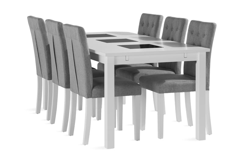 BARROW Förlängningsbart Bord 180 cm Vit + 6 LOMBEN Stolar - Möbler - Matplats - Matgrupp & matbord med stolar