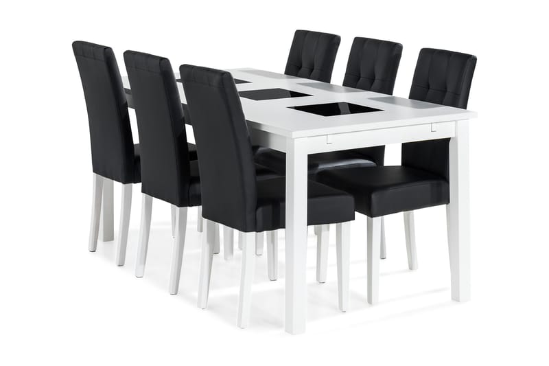 BARROW Förlängningsbart Matbord 180 Vit + 6 VIKTOR Stol PU - Möbler - Tillbehör & accessoarer - Sofftillbehör