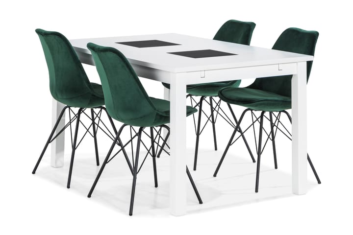 BARROW Matbord 140 Vit + 4 ZENIT Stol Sammet Grön - Möbler - Matplats - Matgrupp & matbord med stolar