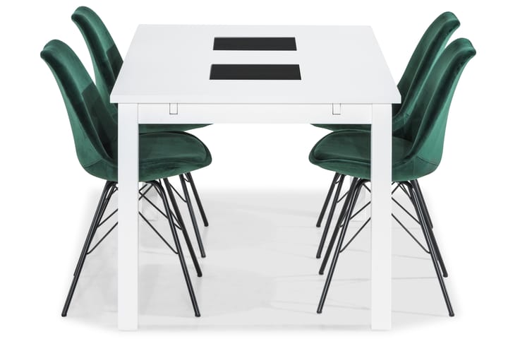 BARROW Matbord 140 Vit + 4 ZENIT Stol Sammet Grön - Möbler - Matplats - Matgrupp & matbord med stolar