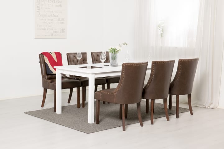 BARROW Matbord 180   + 6 CARMINE Fåtölj Brun PU - Möbler - Matplats - Matgrupp & matbord med stolar