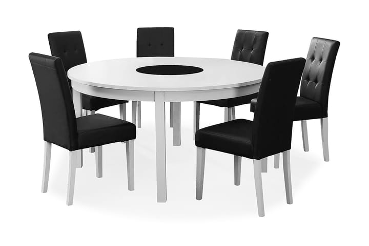 BARROW Matgrupp 150 Rund + 6 STILO Matstol Konstläder Vit/Sv - Möbler - Matplats - Matgrupp & matbord med stolar