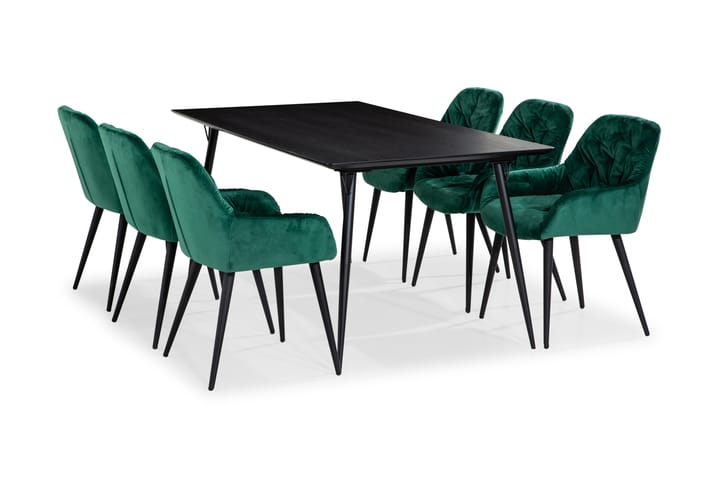BARRY Matgrupp 180 Svart + 6 MARY Köksstol Sammet - Möbler - Matplats - Matgrupp & matbord med stolar