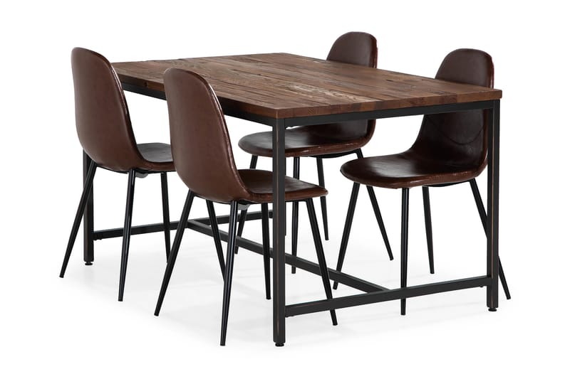 EPOQUE Matbord 180 Alm/Svart + 4 NIKOLAS Stol Brun - Möbler - Matplats - Matgrupp & matbord med stolar