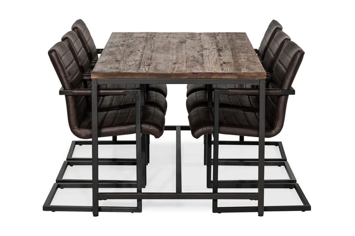 EPOQUE Matbord 180 Alm/Svart + 6 HENRY Stol Mörkbrun/Vintage - Möbler - Matplats - Matgrupp & matbord med stolar