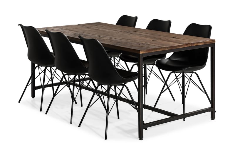 EPOQUE Matbord 180 Alm/Svart + 6 ZENIT Stol Svart PU/Svart - Möbler - Matplats - Matgrupp & matbord med stolar
