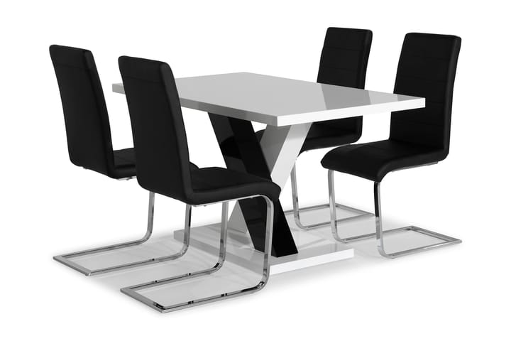 ESSUNGA Matord Vit/Svart + 4 SALA Stol Svart PU/Krom - Möbler - Matplats - Matgrupp & matbord med stolar