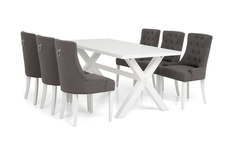 FRESNO Bord 180 Vit + 6 COLFAX Fåtölj Grå/Vit - Möbler - Matplats - Matgrupp & matbord med stolar