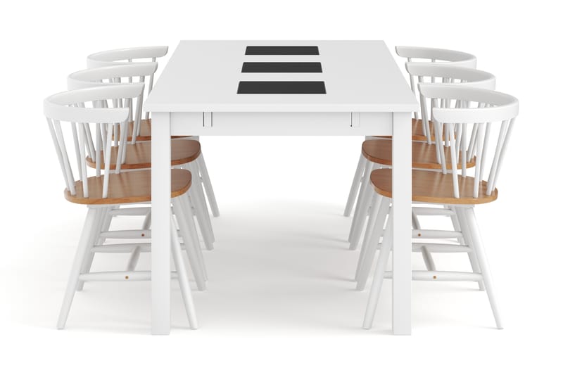 JASMIN Förlängningsbart Bord 180 cm Vit + 6 VARISA Stolar Br - Möbler - Matplats - Matgrupp & matbord med stolar