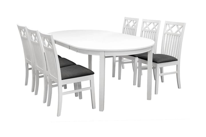 LEVIDE Bord 150/195 + 6 REDMOND Stol Vit/Grå - Möbler - Matplats - Matgrupp & matbord med stolar