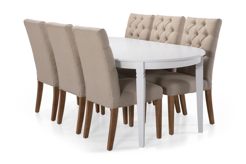 LEVIDE Bord + 6 JENCA Stol Beige/Vit - Möbler - Matplats - Matgrupp & matbord med stolar