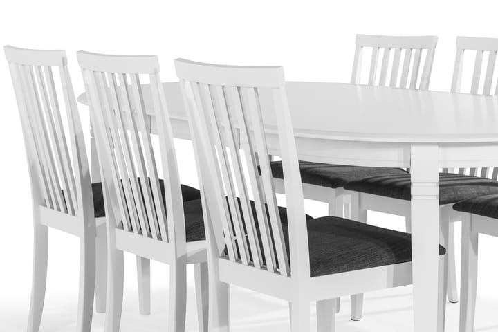LEVIDE Förlängningsbart Bord 150 Oval Vit + 6 Stolar Vit/Grå - Möbler - Matplats - Matgrupp & köksgrupp