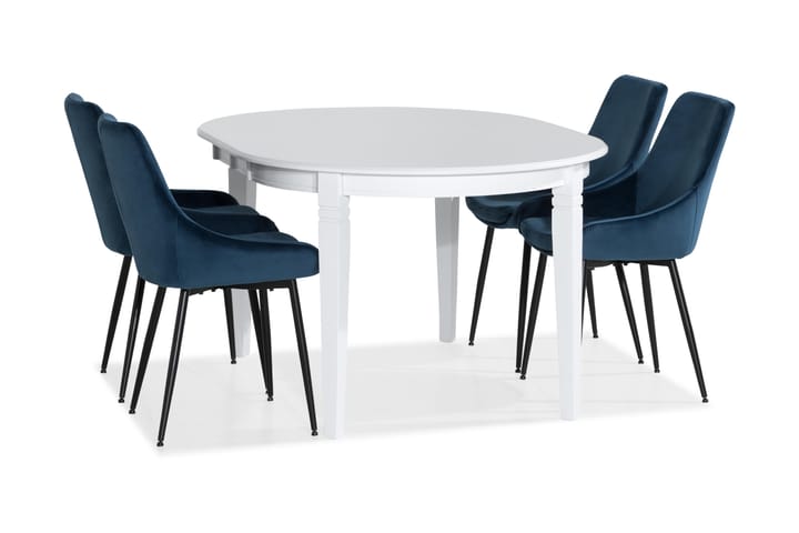 LEVIDE Förlängningsbart Matbord Vit + 4 VIKEN Stol Blå