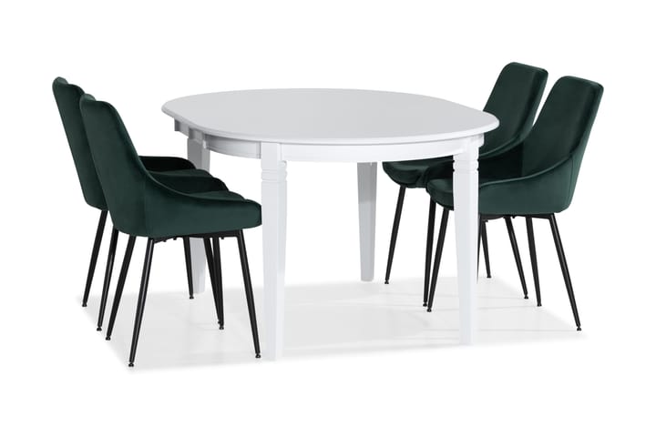 LEVIDE Förlängningsbart Matbord Vit + 4 VIKEN Stol Grön