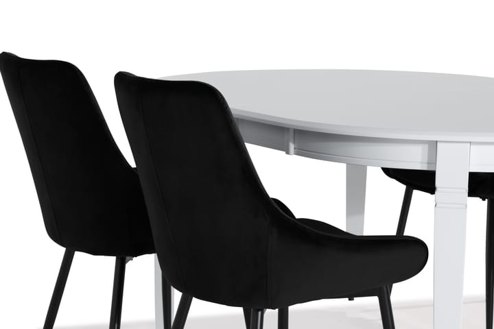 LEVIDE Förlängningsbart Matbord Vit + 4 VIKEN Stol Svart - Möbler - Matplats - Matgrupp & matbord med stolar