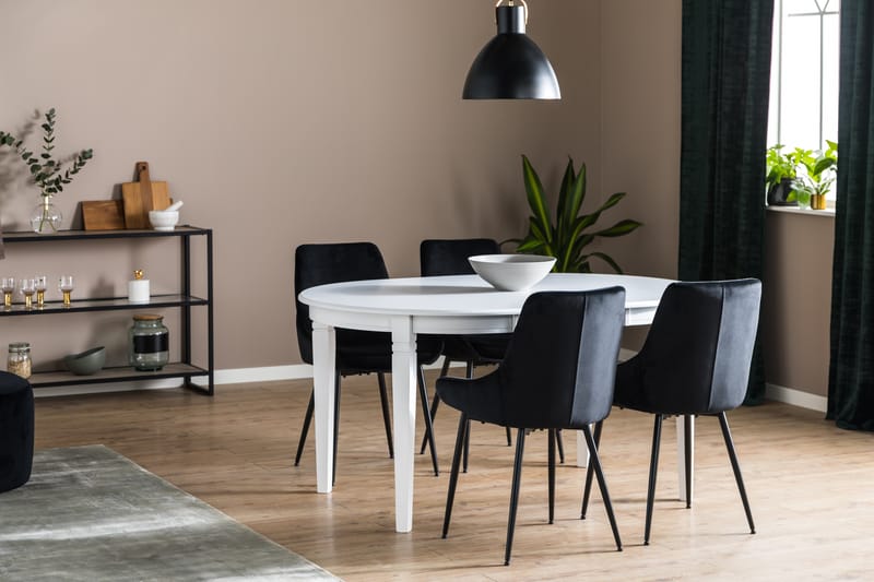 LEVIDE Förlängningsbart Matbord Vit + 4 VIKEN Stol Svart - Möbler - Matplats - Matgrupp & matbord med stolar