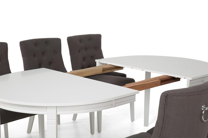 LEVIDE Matbord 150 Ovalt Vit + 6 VIKTORIA Stol Grå/Vit - Möbler - Matplats - Matgrupp & köksgrupp