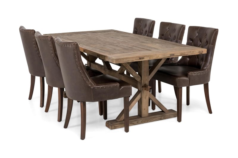 LIRE Förlängningsbart Bord 200 Natur + 6 CARMINE Stol Brun - Möbler - Matplats - Matgrupp & matbord med stolar