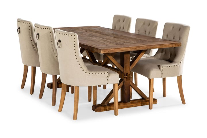 LIRE Förlängningsbart Bord 200 Natur + 6 COLFAX Stol Beige - Möbler - Matplats - Matgrupp & matbord med stolar