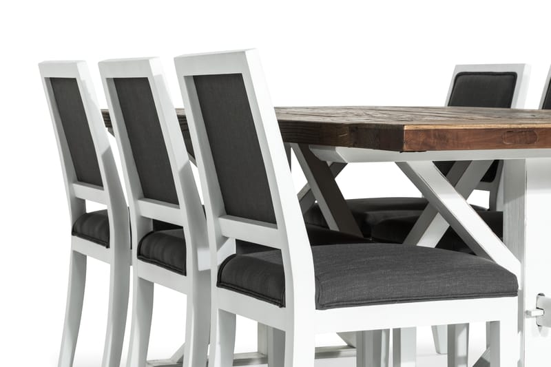 LIRE Förlängningsbart Bord 200 Natur/Vit+6 MOTEI Stol Grå - Möbler - Matplats - Matgrupp & matbord med stolar