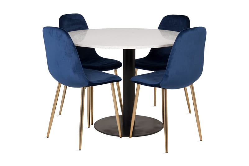 MARROW Matgrupp med 4 ALTEA Köksstol Sammet Vit/Svart - Möbler - Matplats - Matgrupp & matbord med stolar