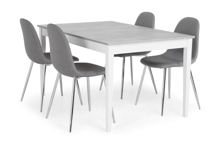 MORGAN Matbord 140 Ljusgrå/Vit + 4 NIKOLAS Stol Grå/Krom - Möbler - Matplats - Matgrupp & matbord med stolar