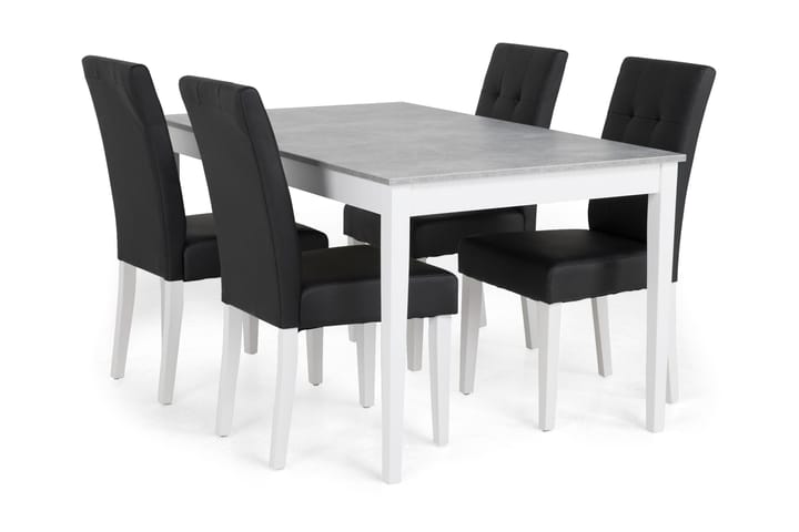 MORGAN Matbord 140 Ljusgrå/Vit + 4 STILO Stol Svart - Möbler - Matplats - Matgrupp & matbord med stolar
