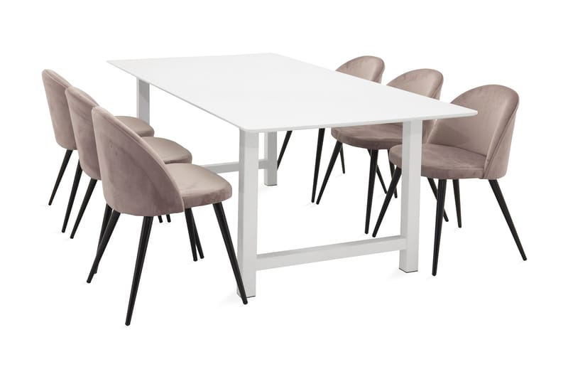 NAMI Matbord Vit + 6 ALTEA Stol Sammet Rosa/Svart - Möbler - Matplats - Matgrupp & köksgrupp