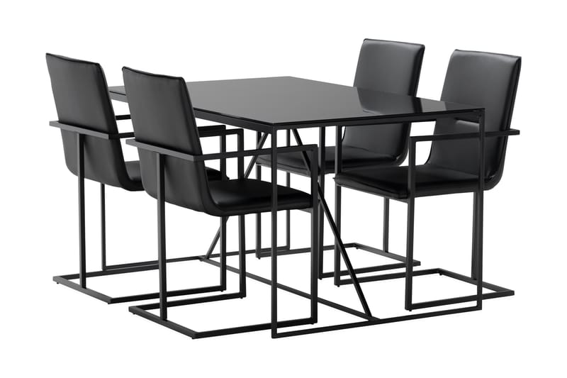 NIJOU Matbord 140 Glas/Metall + 4st PERAMOLA Matstol - Möbler - Matplats - Matgrupp & matbord med stolar