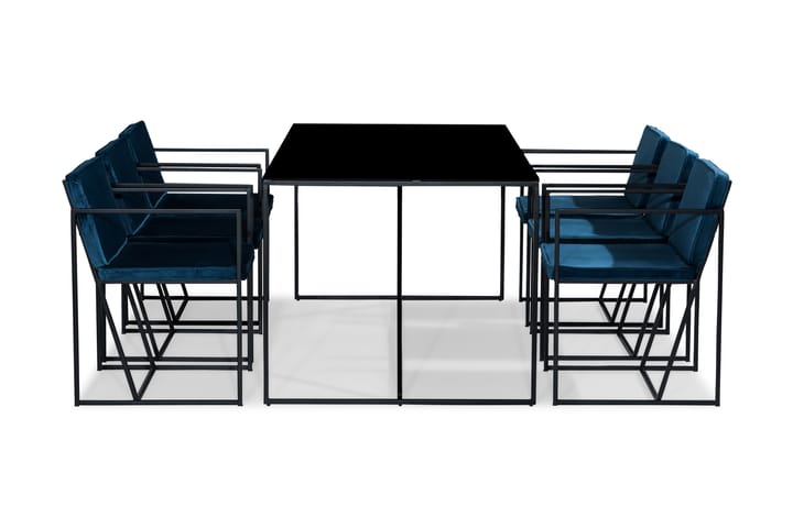 NIJOU Matbord + 6 Stolar Vit/Blå/Glas/Metall - Möbler - Matplats - Matgrupp & köksgrupp