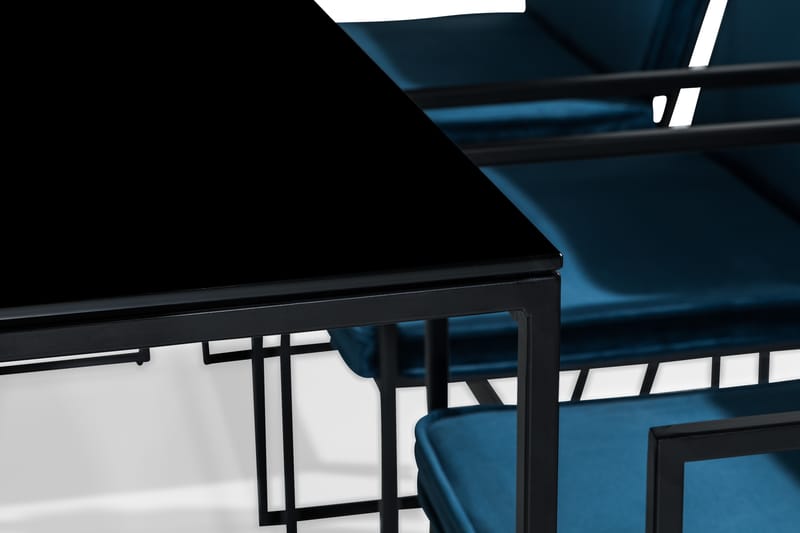 NIJOU Matbord + 6 Stolar Vit/Blå/Glas/Metall - Möbler - Matplats - Matgrupp & köksgrupp