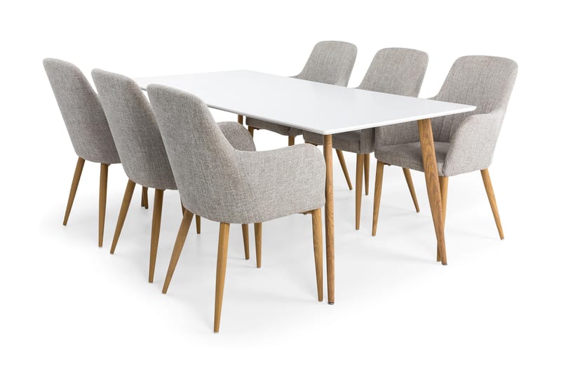 PESO Matbord + 6 CASPIAN Stol Ljusgrå/Vit - Möbler - Matplats - Matgrupp & köksgrupp