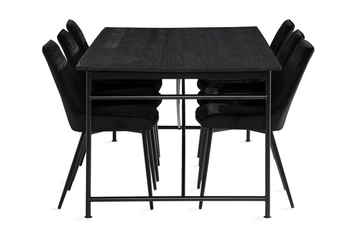 PRISKA Matbord 200 cm Svart/Brun + 6 HUGGNING Stolar - Möbler - Matplats - Matgrupp & matbord med stolar