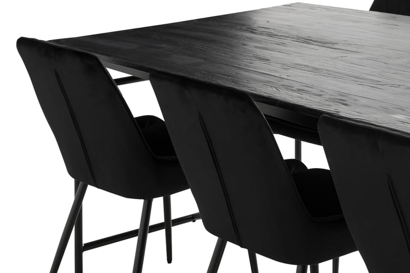 PRISKA Matbord 200 cm Svart/Brun + 6 HUGGNING Stolar - Möbler - Matplats - Matgrupp & matbord med stolar