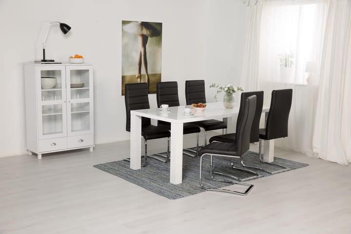 SALA Matbord 180 Vit + 6 Stolar Svart Konstläder - Möbler - Matplats - Matgrupp & köksgrupp