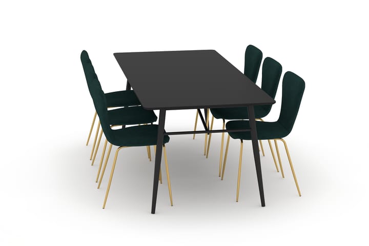 SCHOEFF Matbord 200 cm Svart med 6st MILVA Köksstol Sammet - Möbler - Matplats - Matgrupp & matbord med stolar