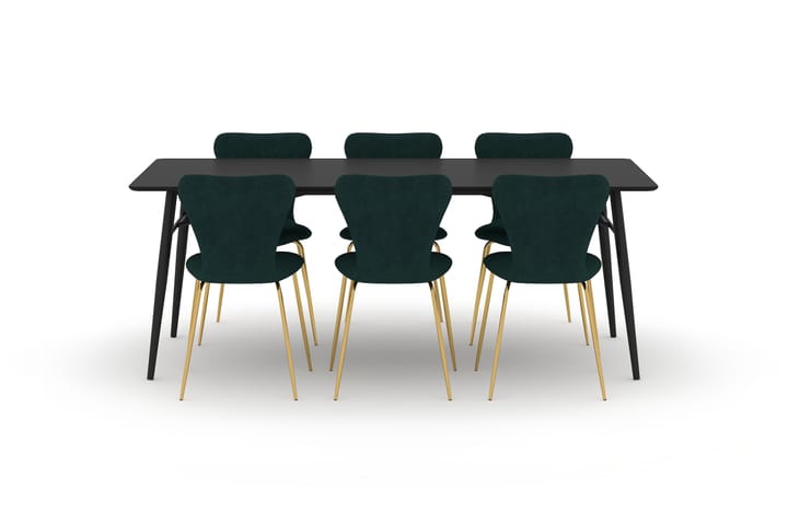 SCHOEFF Matbord 200 cm Svart med 6st MILVA Köksstol Sammet - Möbler - Matplats - Matgrupp & matbord med stolar