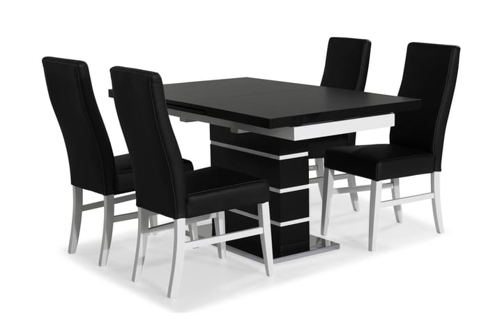 SUNNE Matbord Svart/Vit + 4 st MATTIA Stol Svart PU - Möbler - Matplats - Matgrupp & matbord med stolar