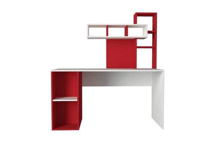 ALEEGA Skrivbord 140 cm med Förvaring Hyllor Vit/Röd - Vit/Röd - Möbler - Hemmakontor - Skrivbord