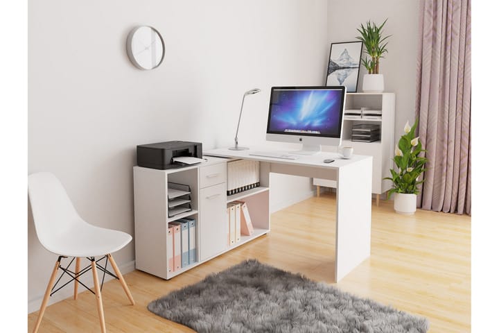 ARMINTZA Hörnskrivbord 120 cm med Förvaring Vit - Vit/Beige - Möbler - Hemmakontor - Skrivbord